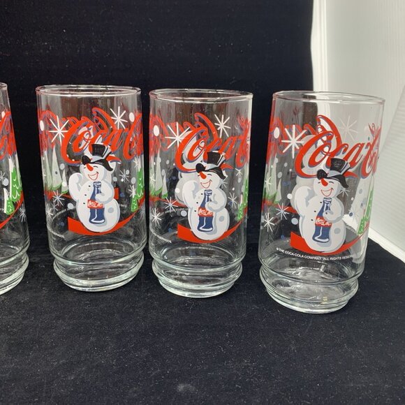 Set of 6 Coca-Cola Smiling Snowman Holiday Glasses Indiana Glass 1999 Vtg Xmas - Picture 4 of 11